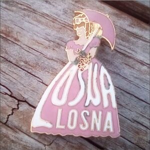 Vintage LOSNA Victorian Lady Parasol Enamel Brooch Ladies Oriental Shrine